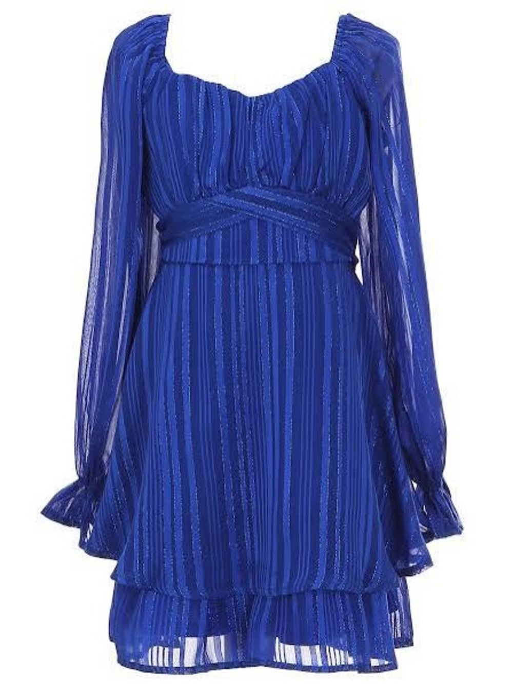 Allison and Kelly Blue Long Sleeve Tiered Girls Dress